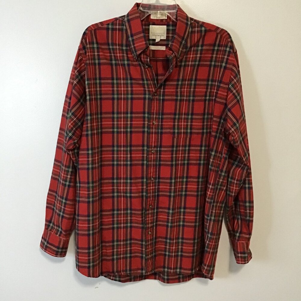 Vintage Viyella Men's Tartan Plaid Wool Blend Button Down Shirt Size L